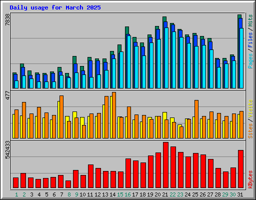Daily usage for March 2025